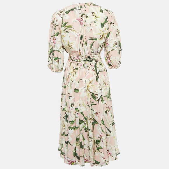 Dolce & Gabbana Pink Floral Print Silk Midi Dress Xs - Picture 2 of 5